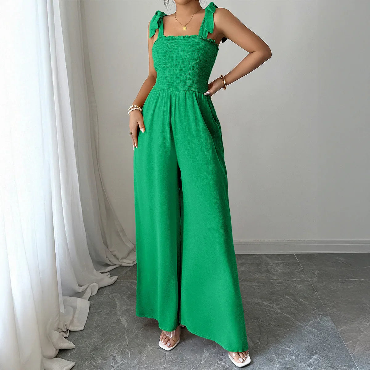 Summer Fashion Women's Suspender Jumpsuits Casual  Sleeveless with Pocket