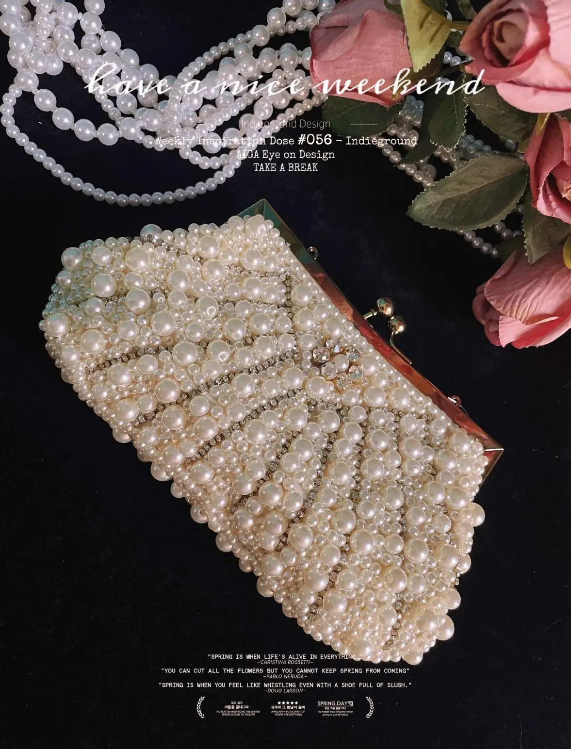 Lost in Vintage Womens Party Luxury Handbag Bags Designer Pearl Diamonds Evening Clutch Crossbody &Shoulder OL Formal Purse