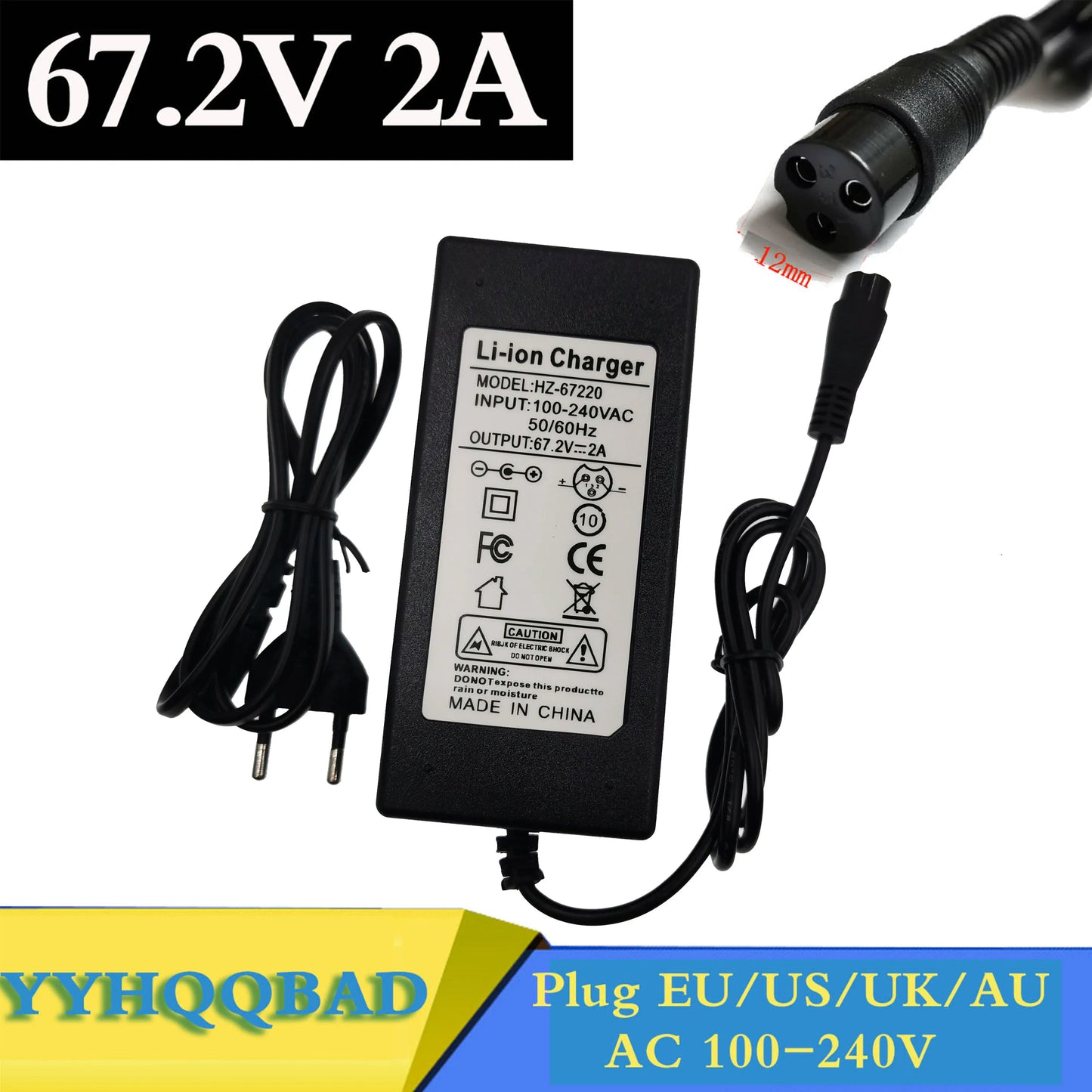 60V 16S  e-bike electric bicycle  67.2V 2A Li-ion Battery Charger  Wheelbarrow Electric self balancing unicycle scooter Charge