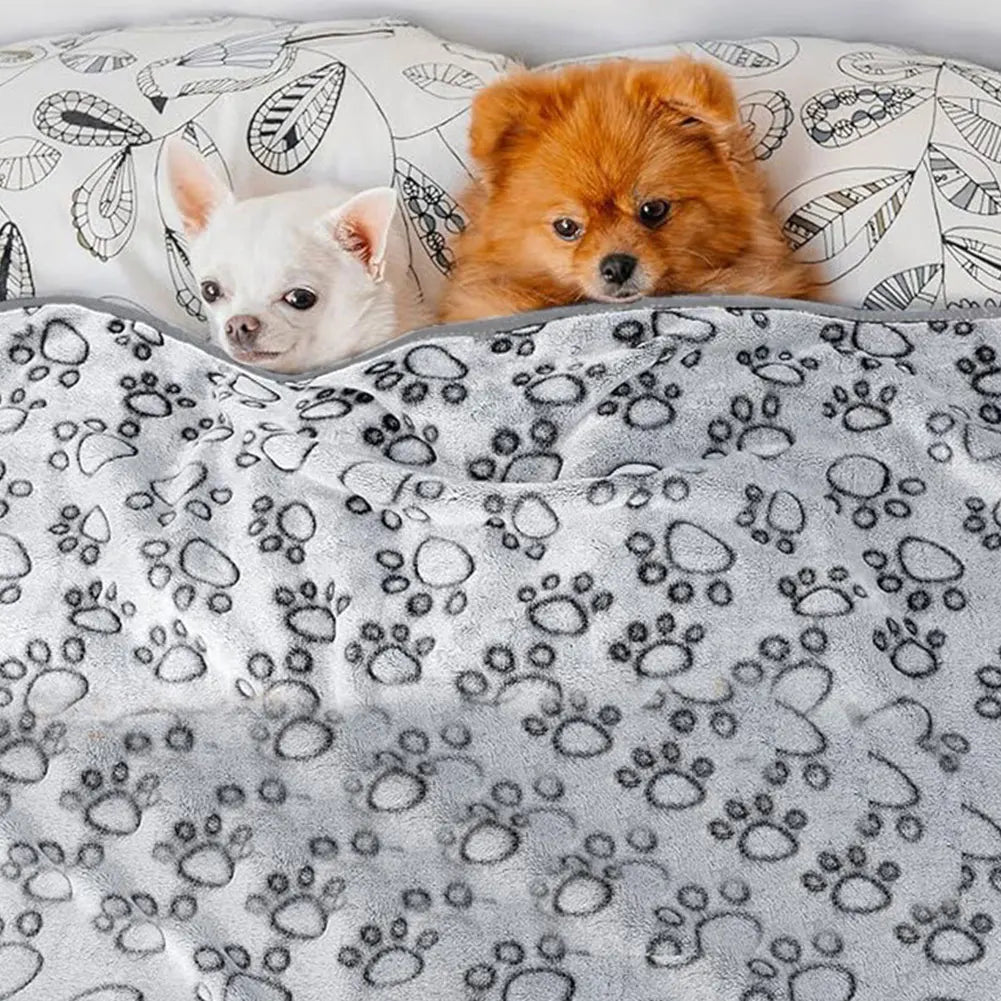 Flannel Dog Blanket Paw Print for Dog Cat Pet Sleep Mat Washable Pet Blanket for Sofa Bed Car Seat