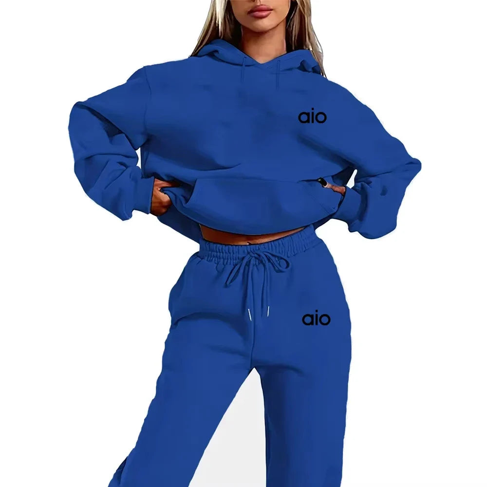 High Quality Women Monochrome Hooded Hoodie Set, Casual Two-Piece Set New Fashion Hot sweatpants tracksuit.