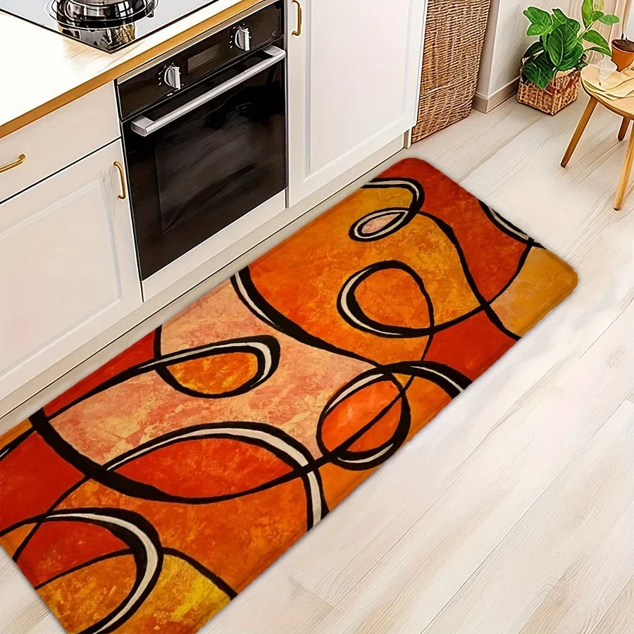 Abstract Orange Geometric Bath Mat, Black Line Print Non-Slip Rug, Soft  Carpet for Bathroom, Living Room, Kitchen, Modern Decor