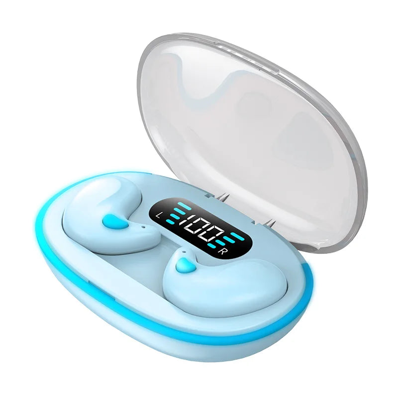 X55 Mini Earphone Stereo Hidden Headsets, with Mic HD Call Waterproof Sleeping Earbuds.