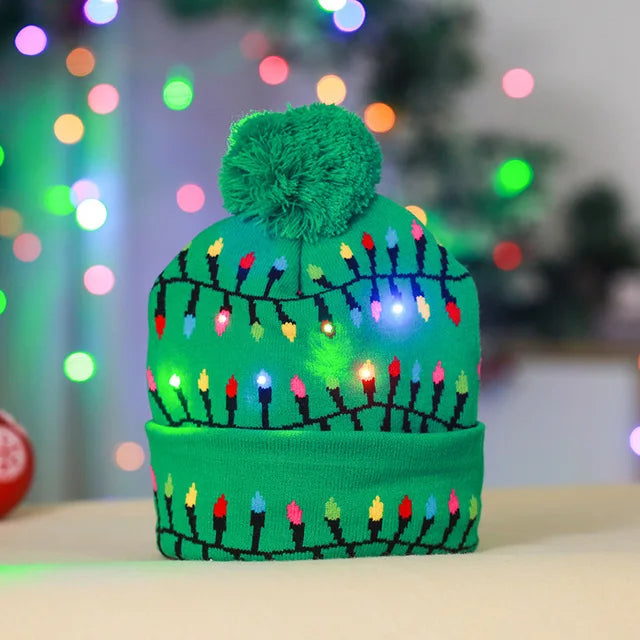 LED Christmas Hat Creative Flashing Led Light Knitted Hat Snowman Winter Warm Color Knitted Cap Christmas Gift