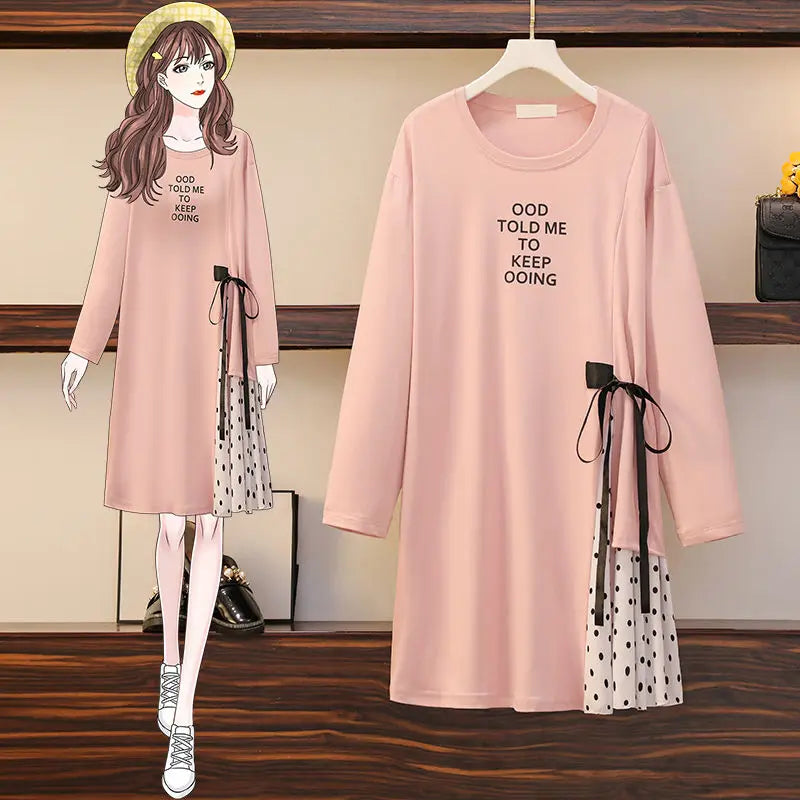 Oversized women's spring, autumn and winter clothes, polka dots, long sleeved bottoms, fashionable tops and dresses