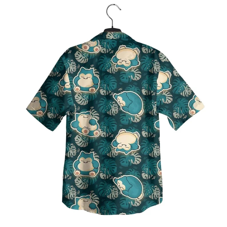 Summer Hot Selling Snorlax Men's Hawaiian Shirt Shorts Set Women Home Casual Loose Fitting Anime Pajamas T-shirt Shorts Set Gift