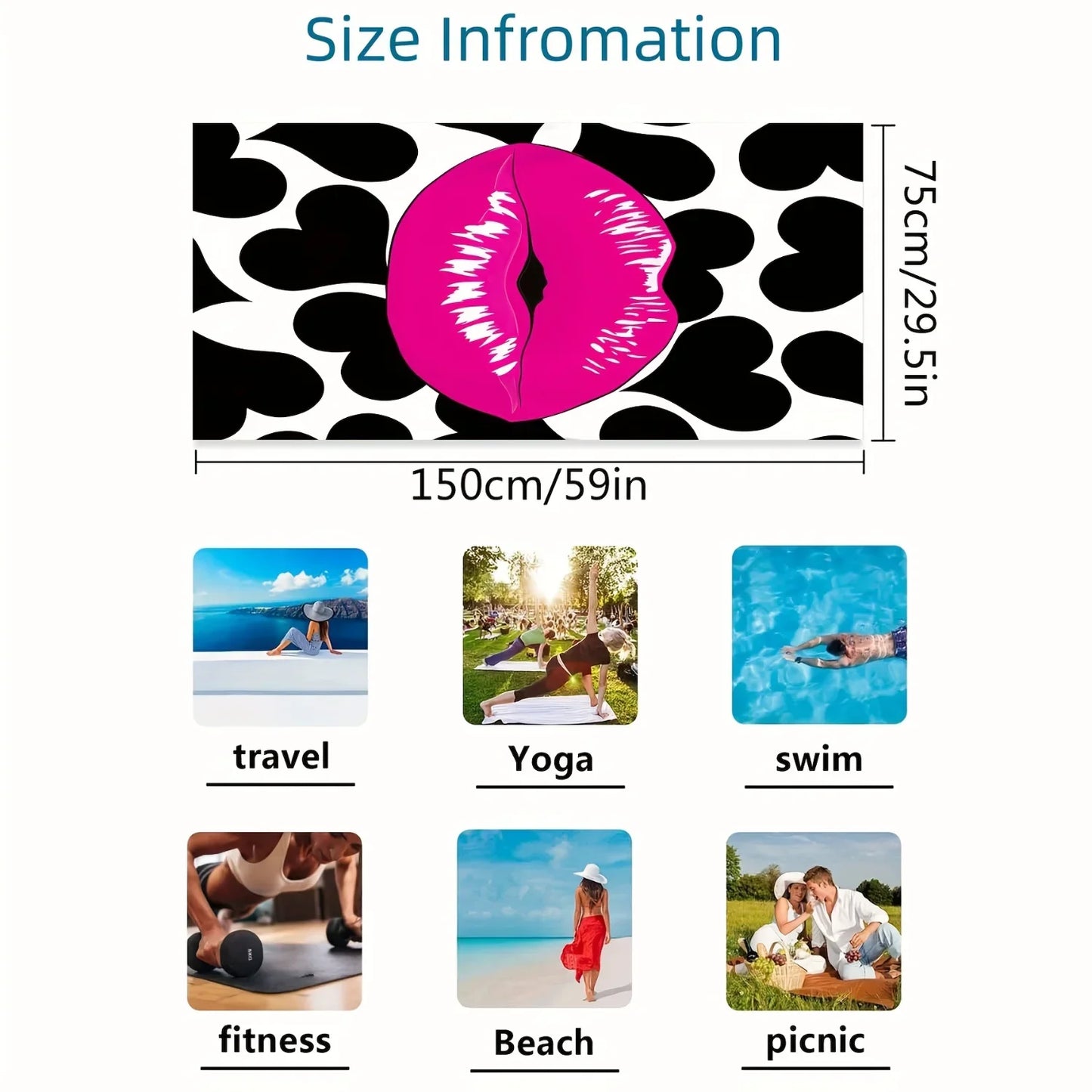Luxurious Beach Towel - Soft, Quick Dry Microfiber with Red Lip Pattern - Lightweight & Stylish for Ultimate Beach Experience!