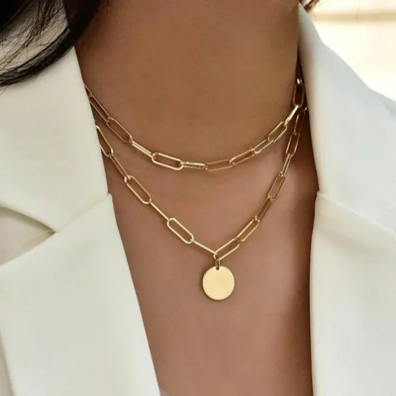 925 Sterling Silver Three-Layer Round Necklace Simple Snake Chain