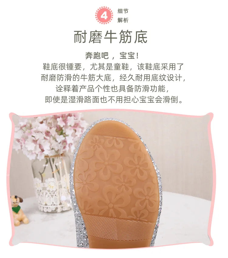 Zhongda Girls' Fashion Show Crystal Shoe New Versatile Mary Jane Fashion Sequins Walk Princess Shoe School Shoes for Kid Girls