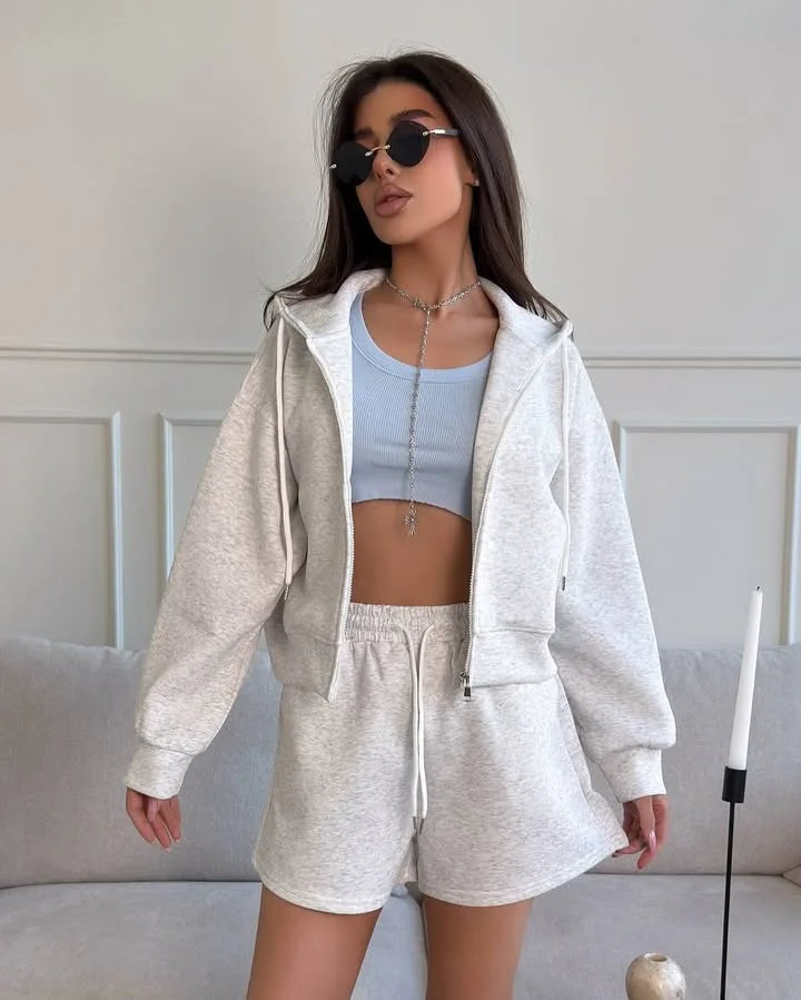 Womens Classic Hoodies and Short Suits Pants Tracksuits Sold Two 2 Piece Outfit Zip Up Sweatshirt Sporty Basic Casual Sweatsuits