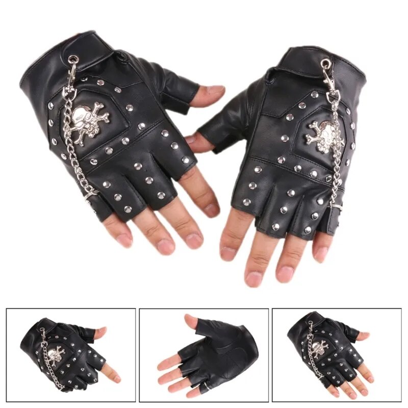 Punk Gothic Fingerless Biker Gloves PU Leather Half Finger Gloves for Men Drop Shipping