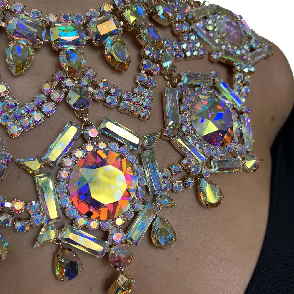 AB Color Geometric Necklace Personalised Dancing Irregular Accessories Exaggerated Jewelry Luxury Crystal Oversize Y2k