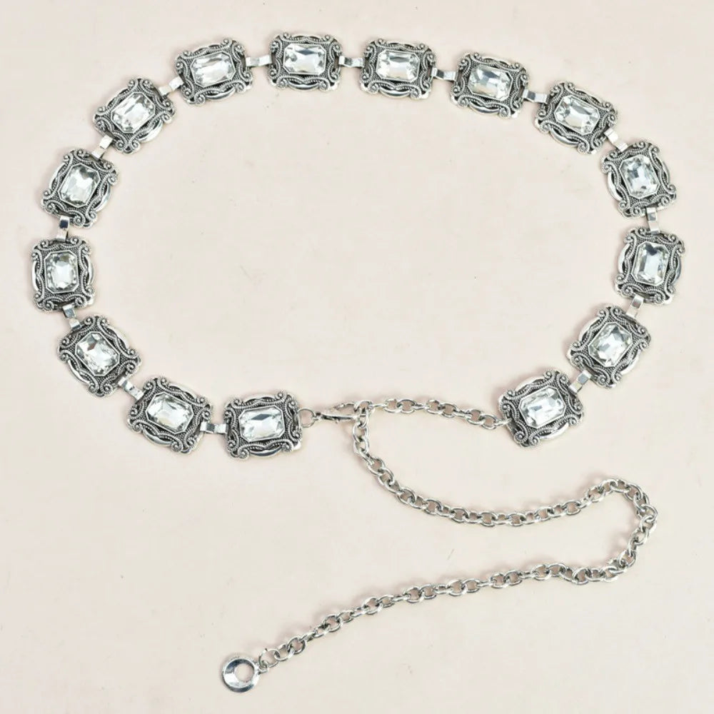 New fashion ladies belt, casual retro ladies belt, versatile acrylic crystal metal chain ladies belt , LR1573