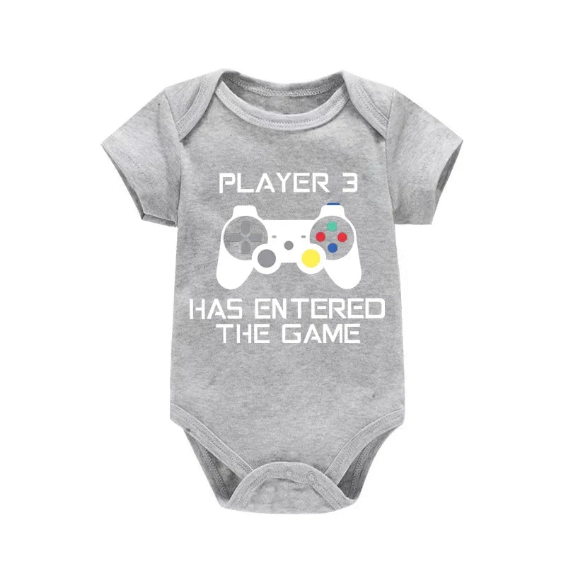 PLAYER 3 Newborn Romper Casual Short Sleeves Baby Boy Clothes Bodysuits Cartoon Graphic Toddler Girls Jumpsuits