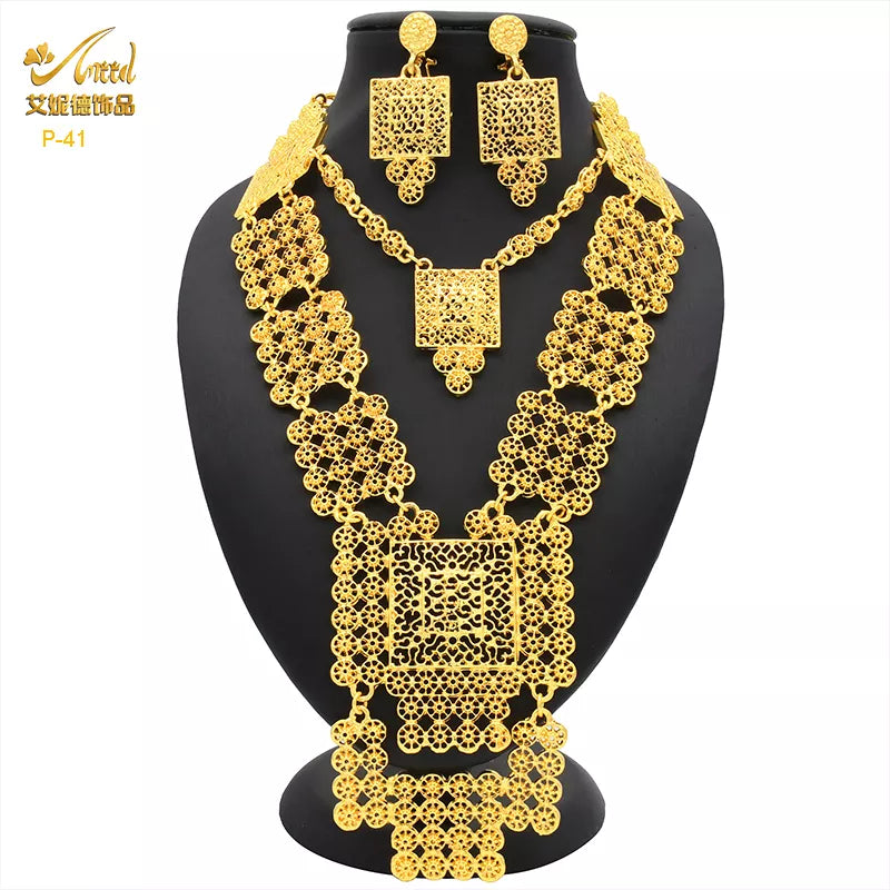 ANIID African 24K Gold Plated Jewelry Sets For Women 2PCS Set