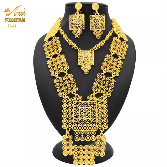 ANIID African 24K Gold Plated Jewelry Sets For Women 2PCS Set