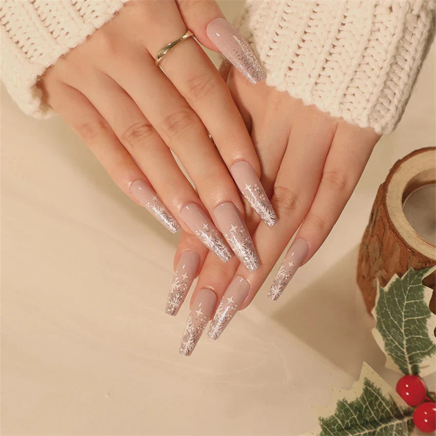 24Pcs/Set American Almond Christmas Wearing False Nails Full Coverage Press on Nails Removable Adhesive Acrylic Fake Nails Tips