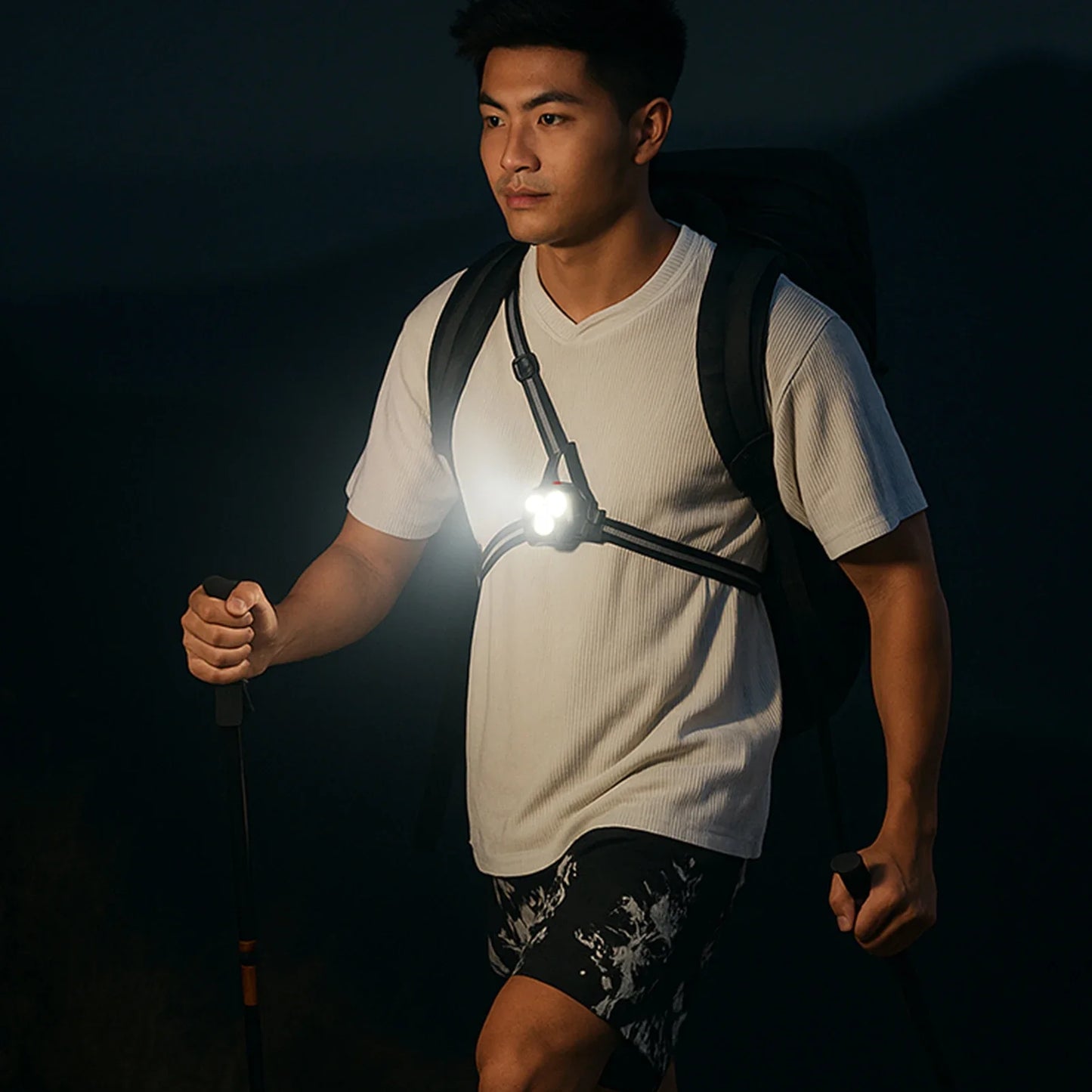 LED Chest Front Multi-Lamp Red Warning USB Rechargeable Night Running Light Triangle Reflective Strap Back Light Backpack Light