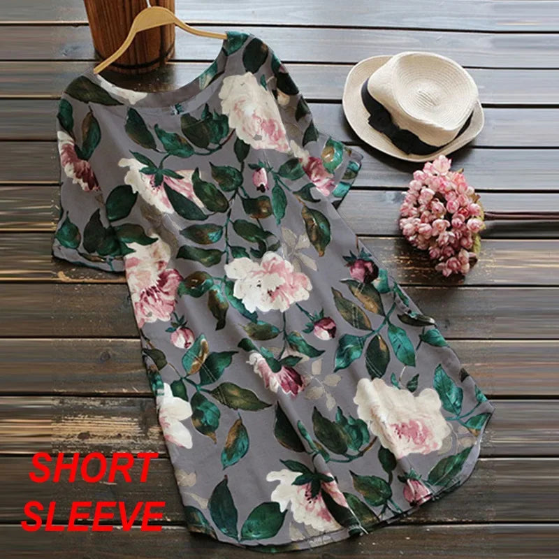 2023 New Women Loose Floral Print Dress Ladies Mini Dress Summer Casual Party Dresses Long Sleeve Dress Plus Size