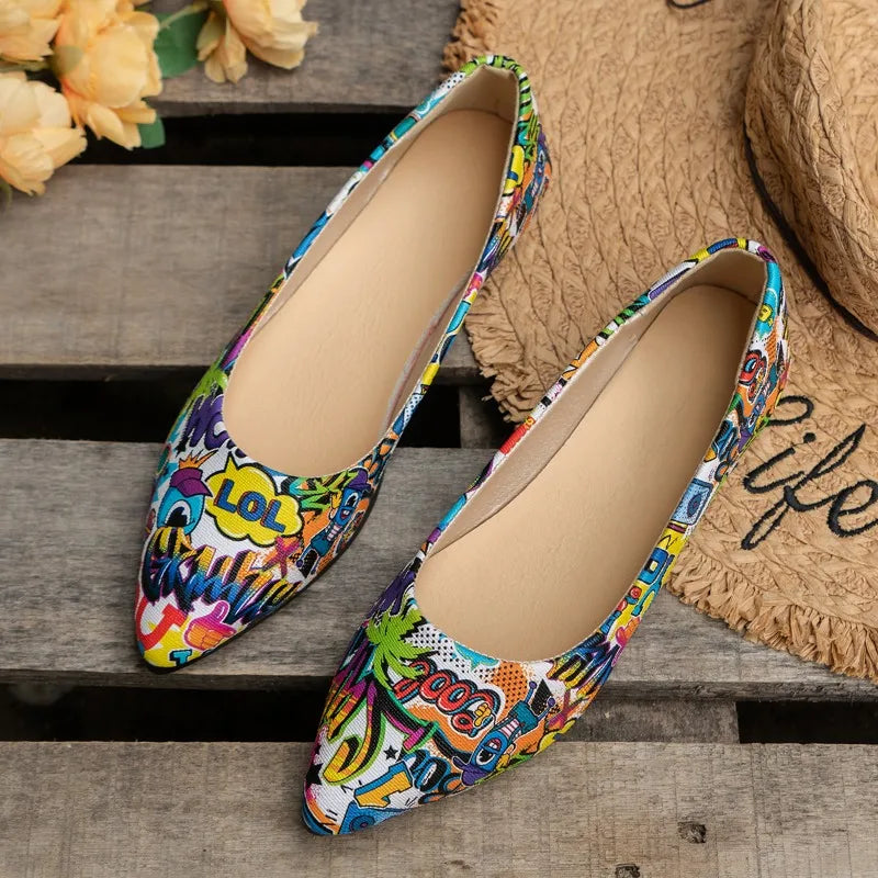 Women's Shoes 2024 Plus Size Slip on Women's Flats Hot Sale Daily Flats Women Print Shallow Pointed Toe Soft Bottom Shoes Ladies