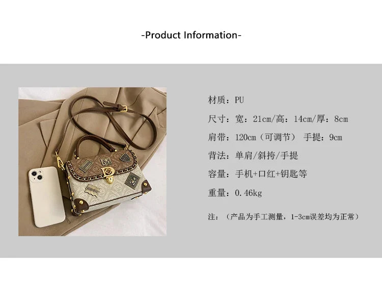 Women's Retro PU Leather Shoulder Bag Fashion Chain Handbag Crossbody for Daily Use