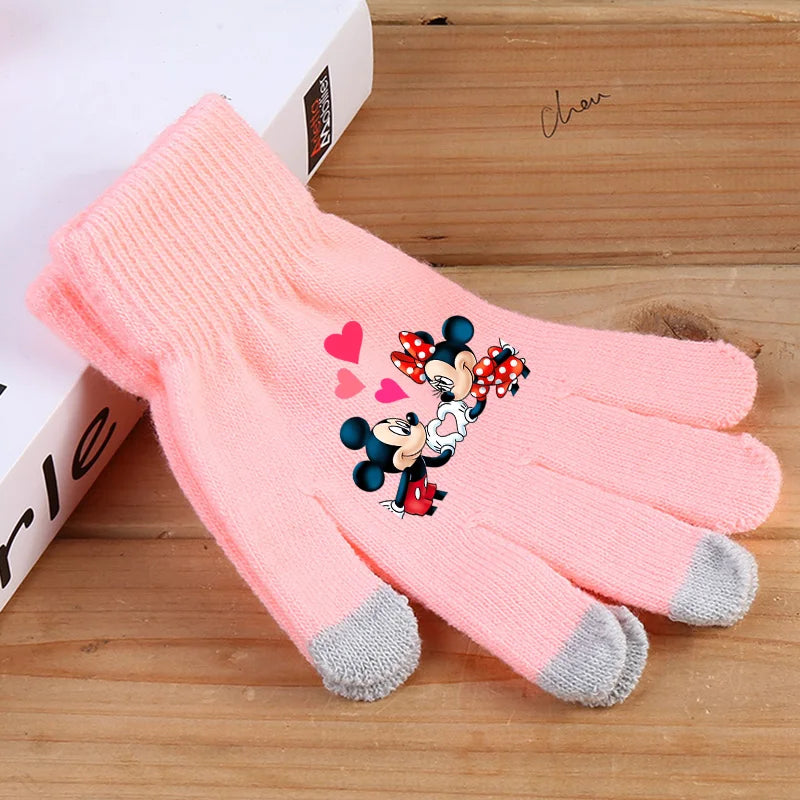 Disney Anime Glove Mickey Mouse Cartoon Five-finger Gloves Outdoor Sports High Quality Touch Screen Knit Mittens Kawaii Kid Gift