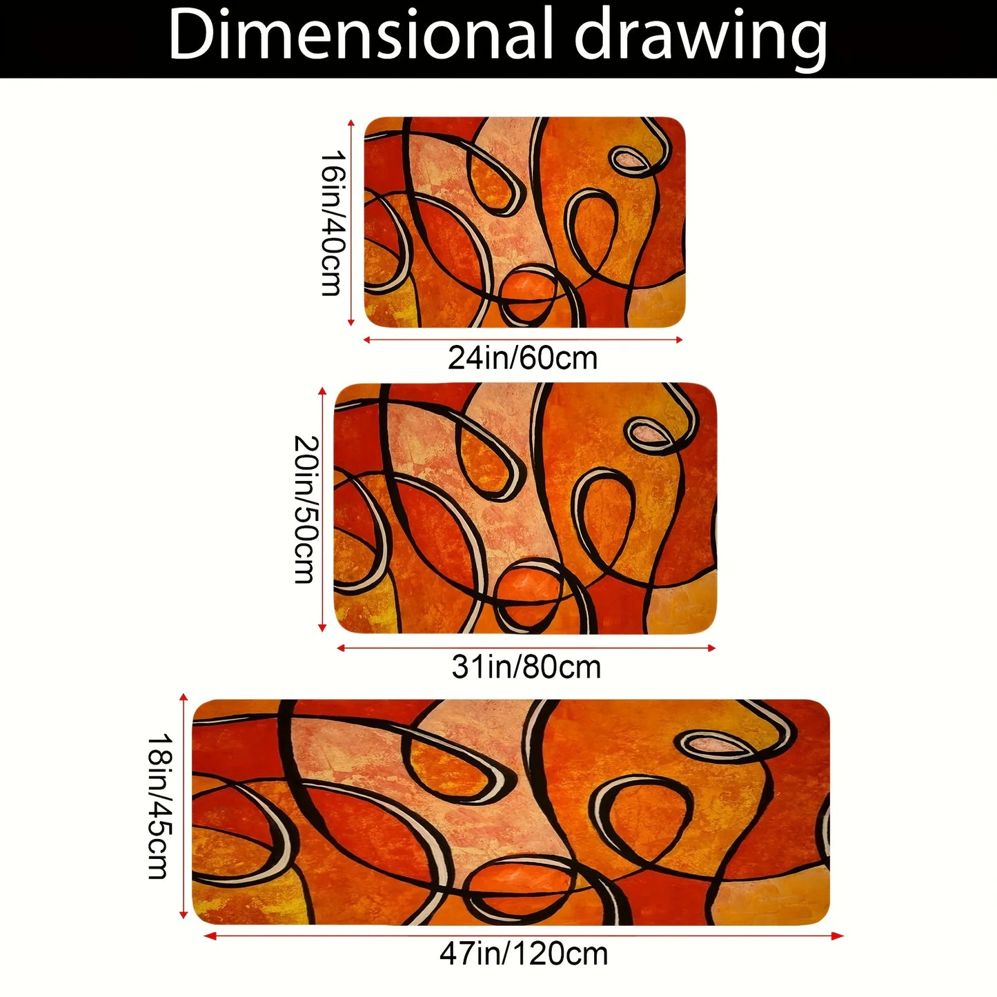 Abstract Orange Geometric Bath Mat, Black Line Print Non-Slip Rug, Soft  Carpet for Bathroom, Living Room, Kitchen, Modern Decor