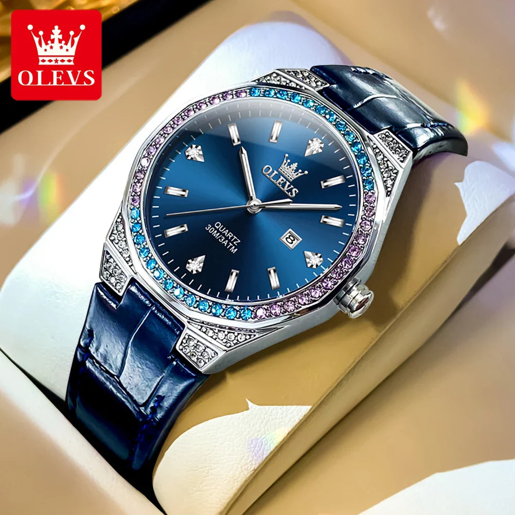 OLEVS Diamond Lap Women's Watches Luxury Original Quartz Watch for Women Fashion Leather Strap Waterproof Girls Dress Wristwatch