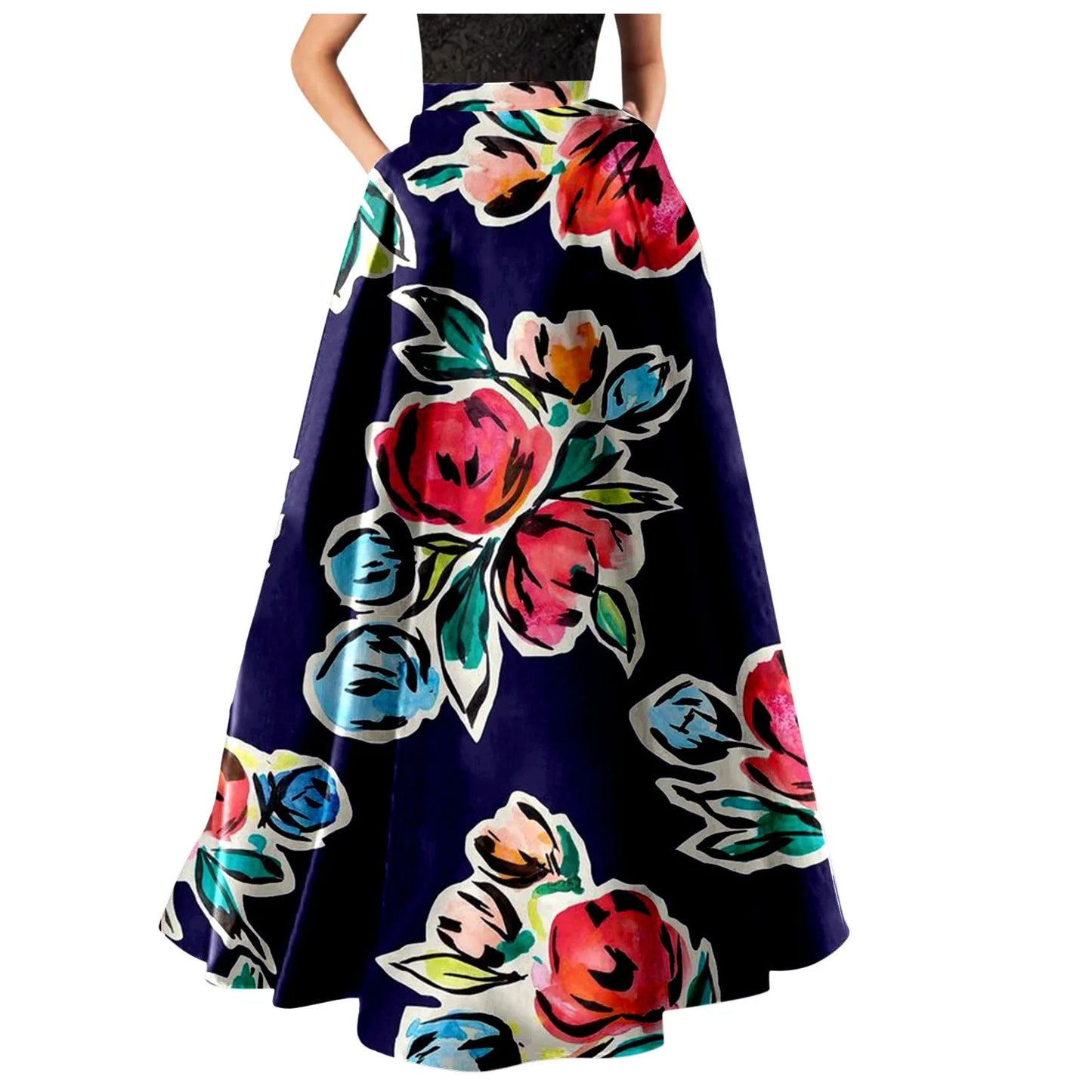 Korean Elegant Bohemian Skirts For Women 2024 Floral Print Maxi Skirt High Waist Pocket Party Beach Long Skirt Ropa De Mujer