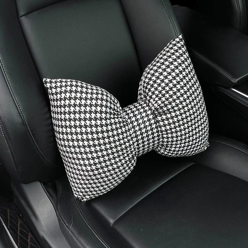 Car Headrest Neck Care Supplies Bird Grid Cute Bow Decorative Female Car Pillow