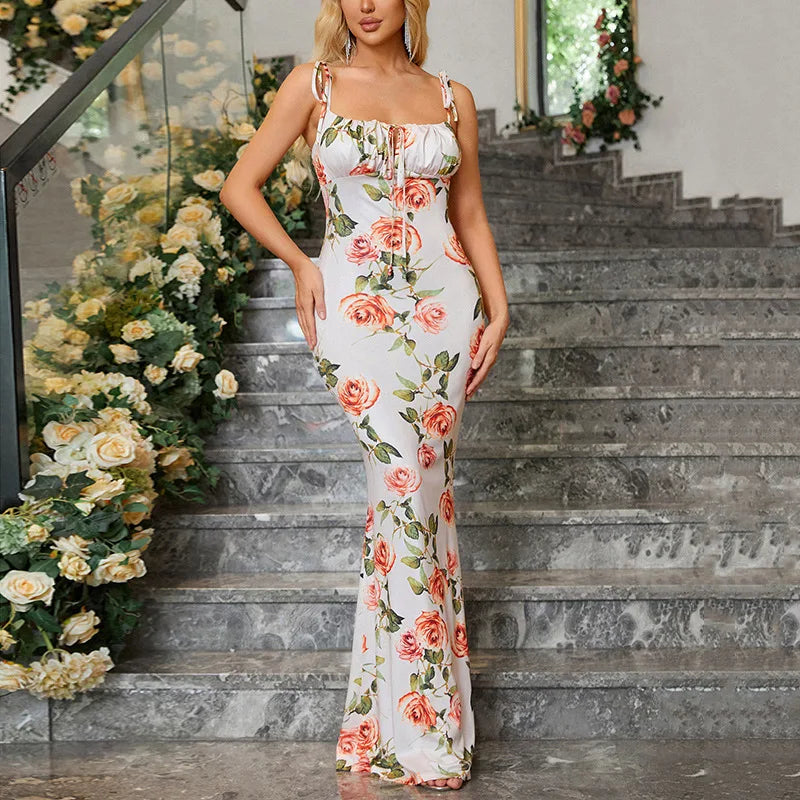 Josiaoprah Sexy V-Neck long maxi dress Elegant vintage floral printed party dress Spring summer holiday style dresses vestido