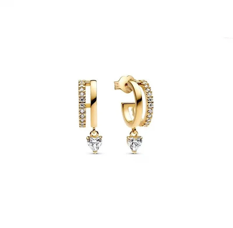 100%925 Pure Silver Classic Water-Drop Heart-Shaped Round Stud