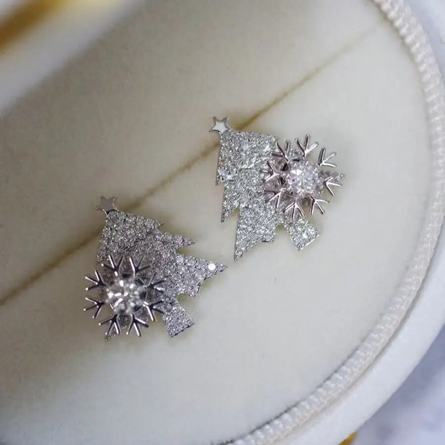 Wholesale 925 Silver Needle Christmas Tree Snowflake Earrings Dangle Women Jewelry Xmas Earring
