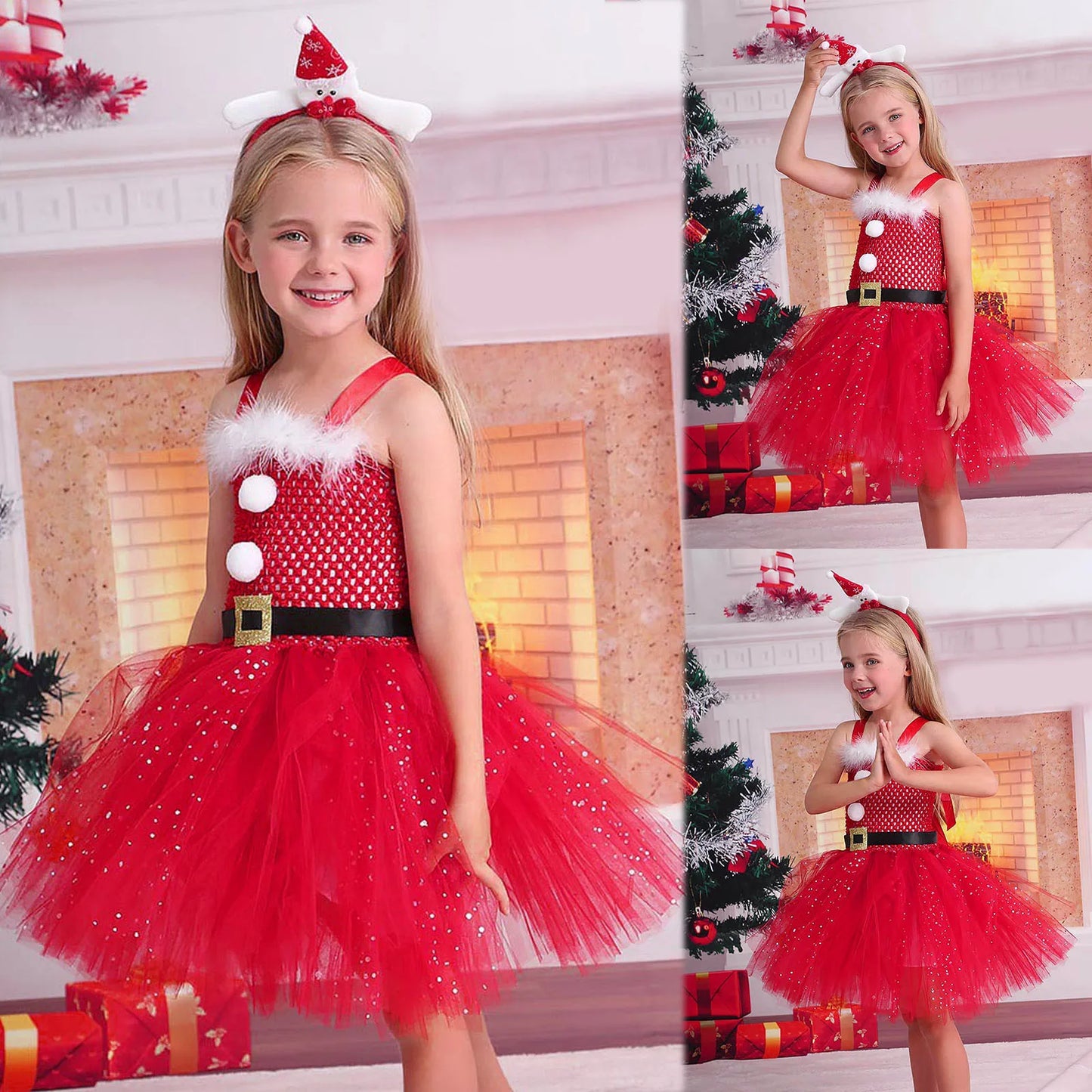 Girls Christmas Elf Cosplay Costume Carnival Party Kids Santa Claus Princess Tutu Dress Children's Xmas Role Play Fancy Dress-up