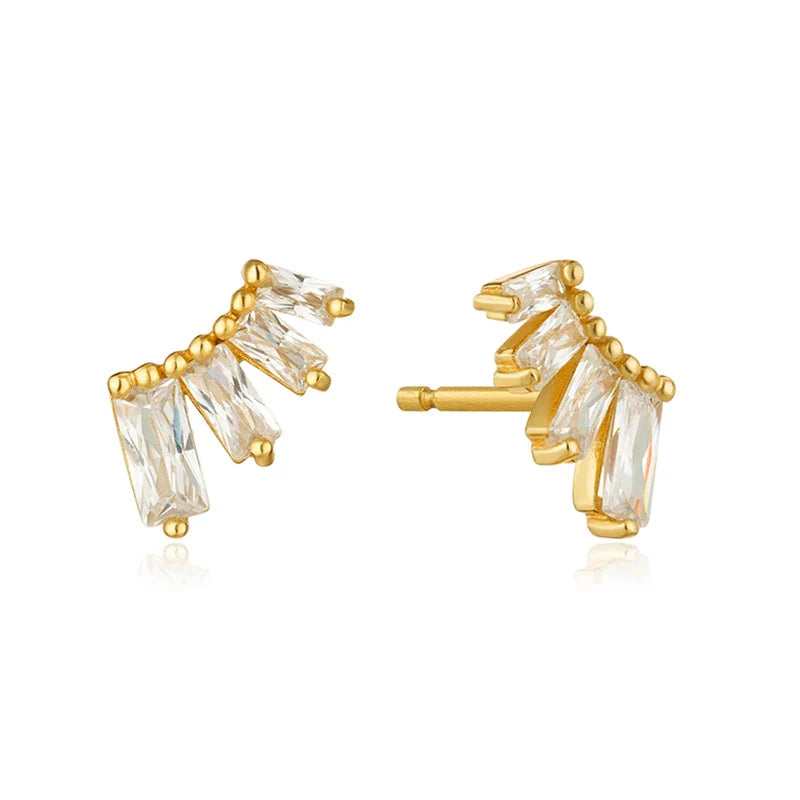 925 Sterling Silver Ear Needle Geometric Zircon Metal Earrings for women Shiny Crystal Luxury Small Stud Fashion Wedding Jewelry