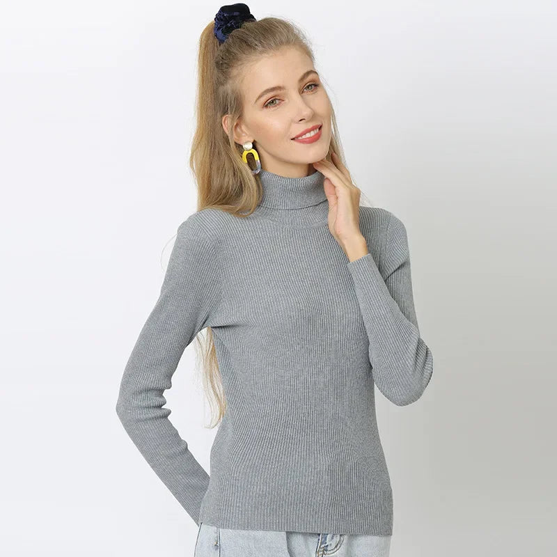 Women Turtleneck Sweaters Solid Color Autumn Winter Warm Knitted Pullovers Soft Tops Female Slim Fit Knitwear Lady Basic Jumpers