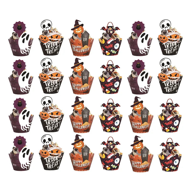 12/24pcs Halloween Cupcake Wrapper Horror Pumpkin Spiderweb Cake Topper Baking Cup Muffins Halloween Party Decor Baking Supplies