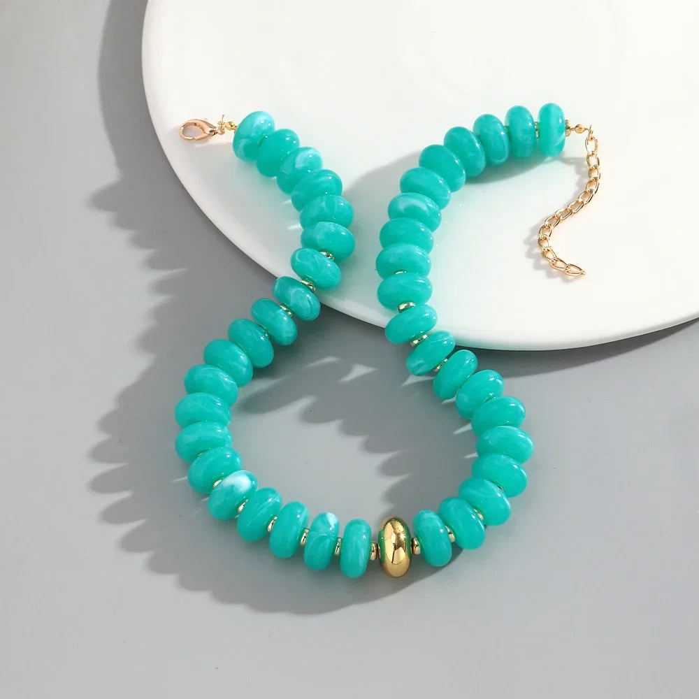 Chunky Colorful Beaded Choker Necklace Women Summer Trendy Round Resin Beads Chain Necklaces Statement Jewelry Gift for Vacation