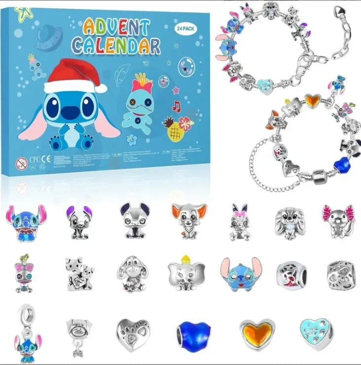 Disney Lilo&Stitch Mickey Christmas Advent Calendar Random Box 24 Days Xmas Countdown Calendar DIY Bracelet Making Kit Gift