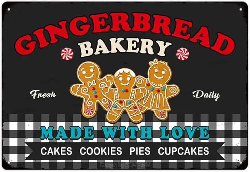 Christmas themed winter gingerbread bakery metal logo retro home kitchen coffee shop wall decoration