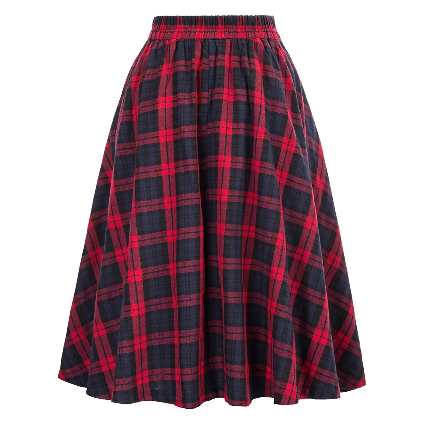 Vintage Women Plaid Skirt Fashion Casual Pockets Vintage High Waist Checked Pleated Skirt Spring Autumn Female Midi Skirts