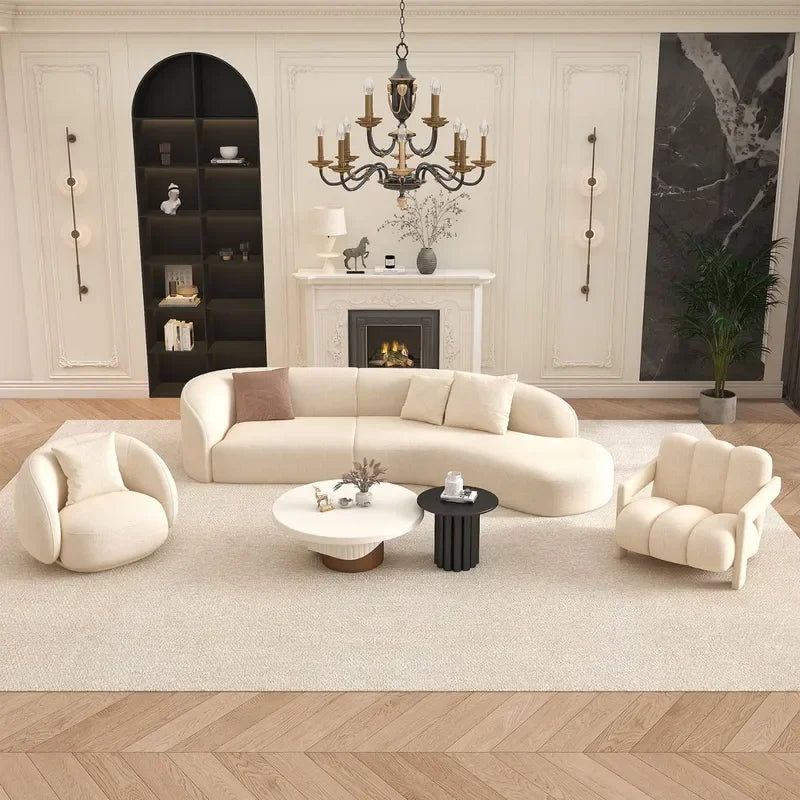 for Nordic Fabric Sofa Living Room Home Light Luxury Curved Large Sofa White Beauty Salon Hotel Lounge Sofa Chair