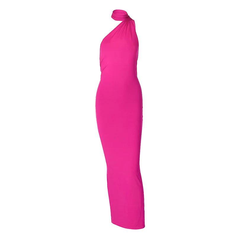 Hugcitar One Shoulder Backless Adjustable Scarf Loop Ruched Sexy Maxi Dress 2025 Women Elegant Y2K Streetwear Festival Outfit