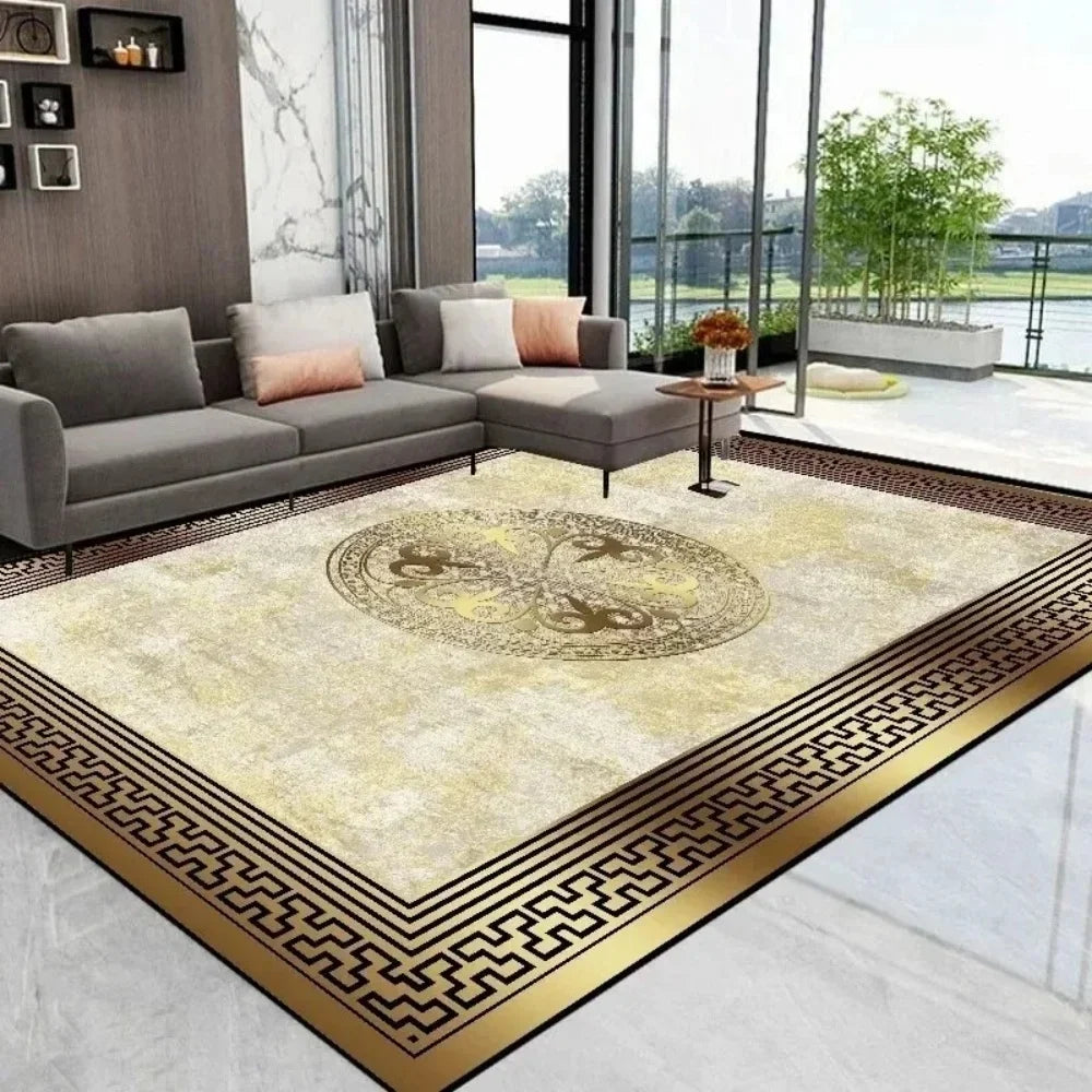 Luxury Golden Black Area Rug Modern Minimalist Home Decor Non Slip Mat for Living Room Bedroom Elegant Classic Design Perfect