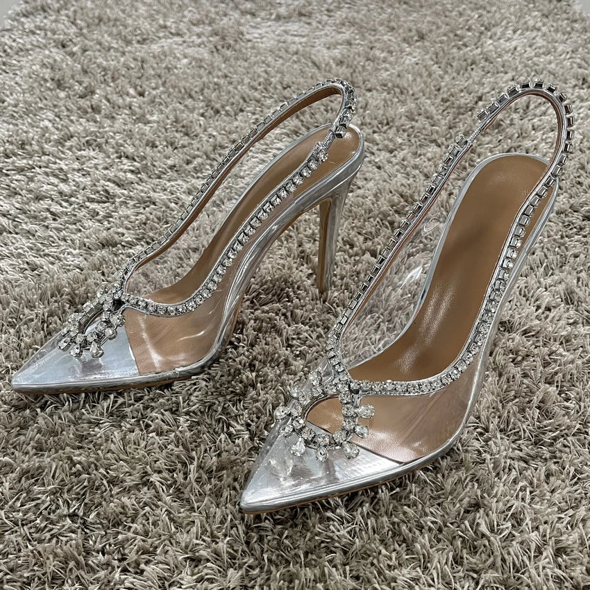 Fashion Slingback Crystal Women Pumps Wedding Shoes Clear PVC Sexy High heels Sandals Summer Elegant Party Bridal Shoes Woman