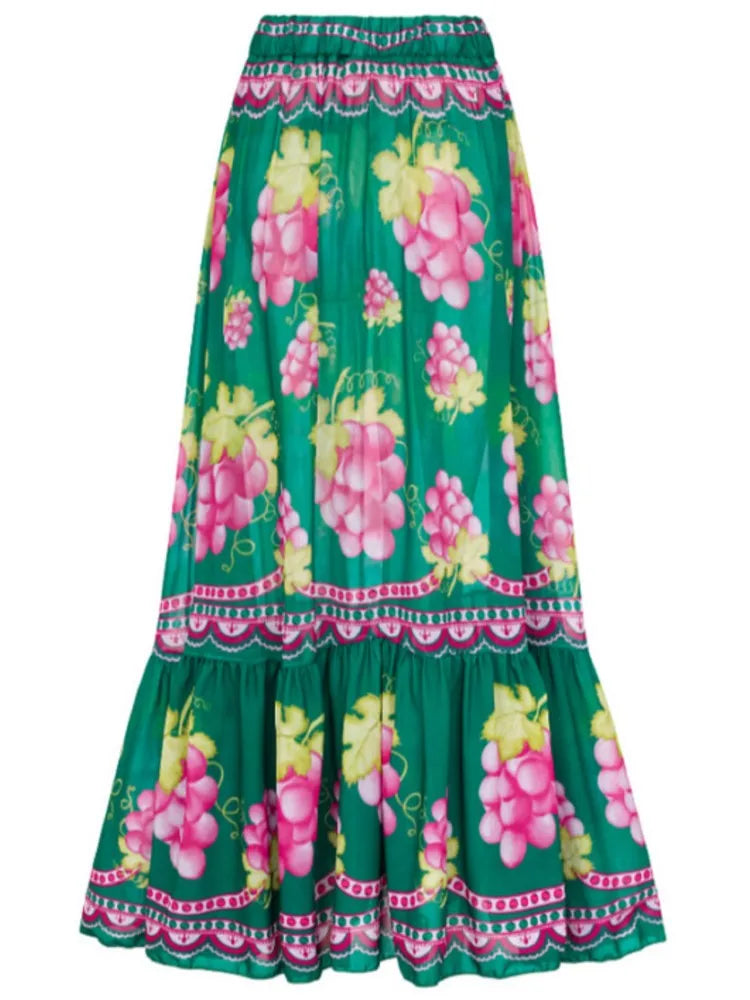 Retro Green Bikini Printed Fashion One Piece Swimsuit And Cover Up With Skirt Tight Women's Bandage Summer Beach Luxury Elegant