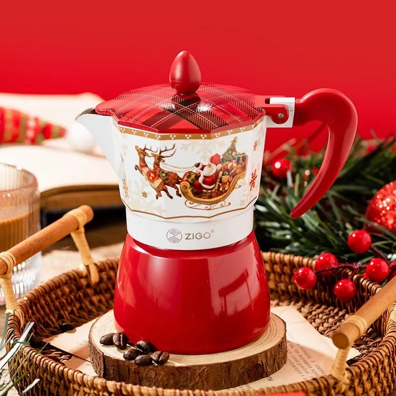 ZIGO Mocha Pot Italian Double Valve Coffee Maker Household Hand Brewing Coffee Machine Christmas Limited Edition Portable Coffee