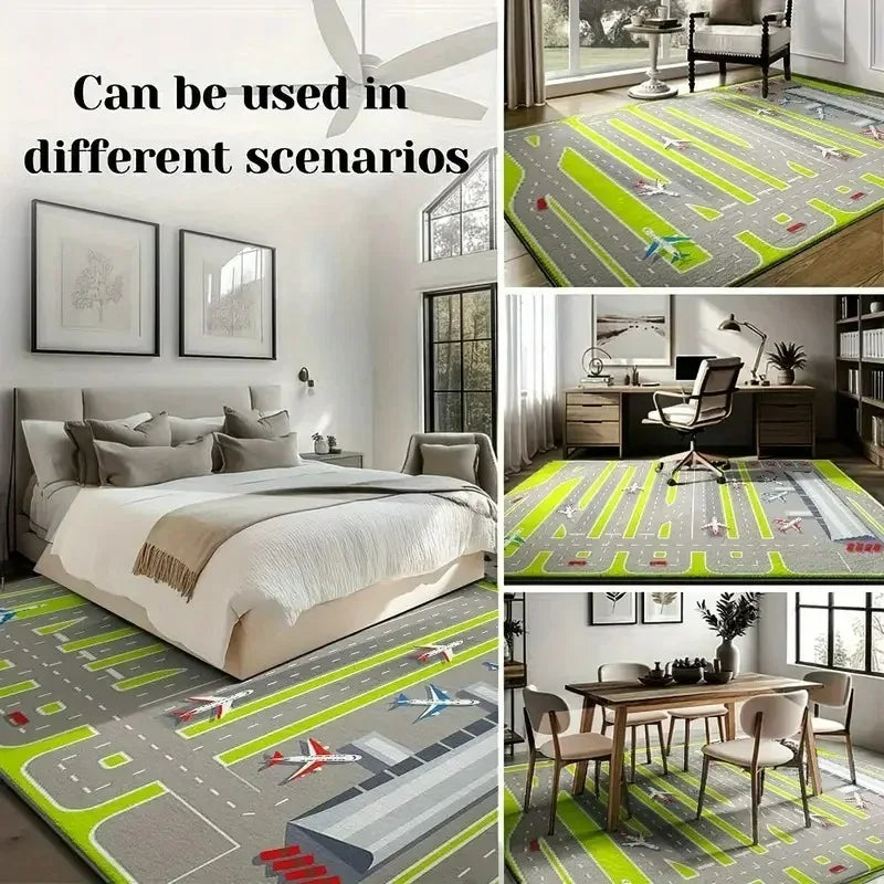 Navy Blue Area Rug Modern Geometric Border Print Carpet for Living Room Bedroom Non Slip Stain Resistant Foldable Accent Rug