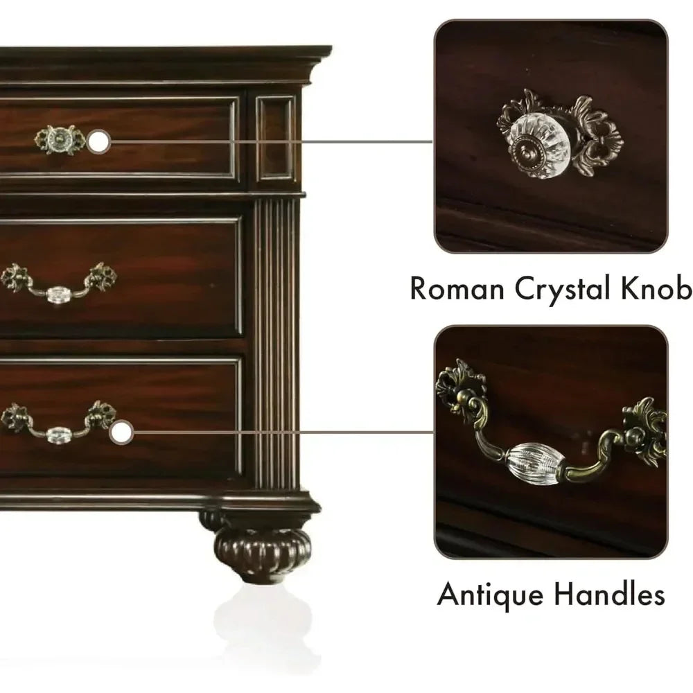 Hot sales 24/7 Shop at Home Syracuse 6-Piece Traditional, Solid Wood Bedroom Set with Chest, Mirrored-Dresser and 2 Nightstands.