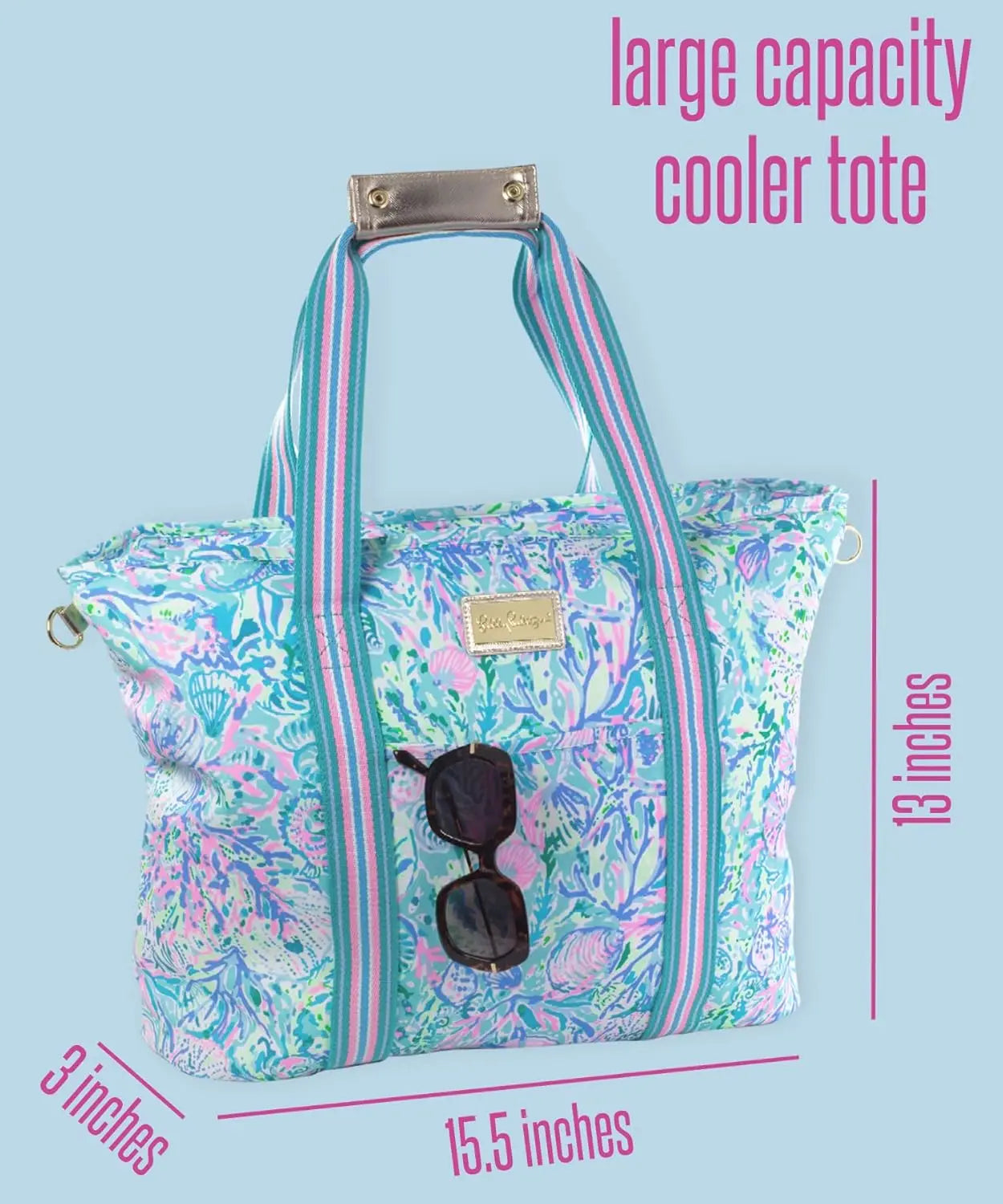 Lilly Pulitzer Picnic And Beach Cooler, Insulated Cooler Bag With Adjustable Shoulder Strap And Zippered Top, Large Soft Cooler